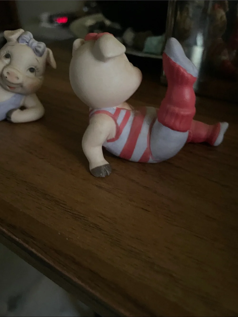 Pastel Pig Figurine Pair - Pink & Lavender exercise or Pilates so cute.